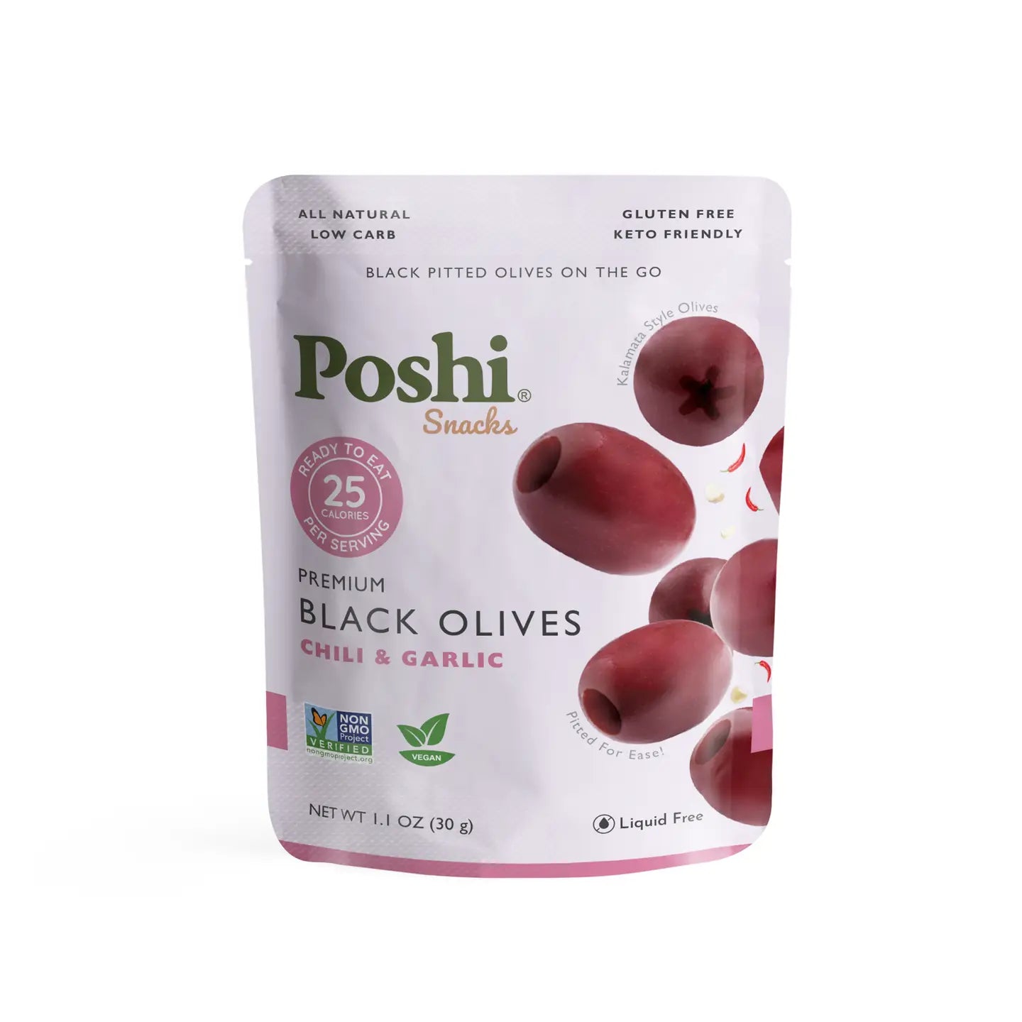 Poshi Pitted Black Olives - Chili & Garlic