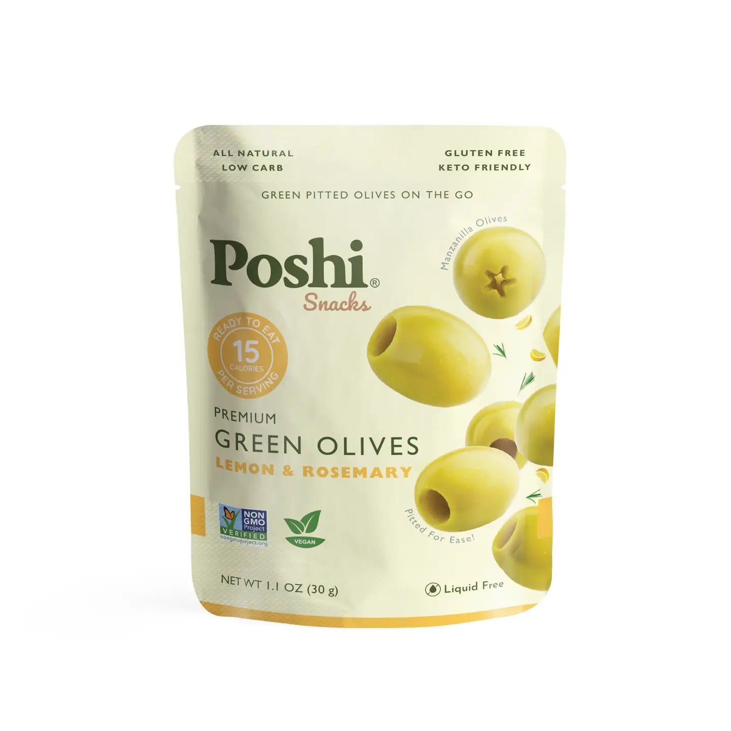 Poshi Pitted Green Olives - Lemon & Rosemary